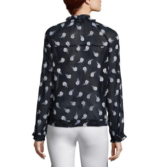Rag & Bone Bennett Sheer Silk Blend Floral Blouse Navy White Size Small - Picture 4 of 15